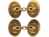 9ct Gold Oval Cufflinks With Royal Blue Enamel Border