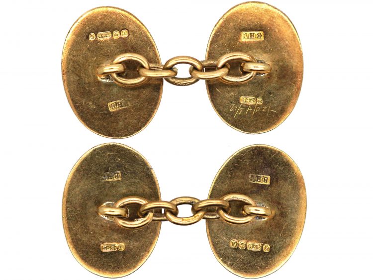 9ct Gold Oval Cufflinks With Royal Blue Enamel Border