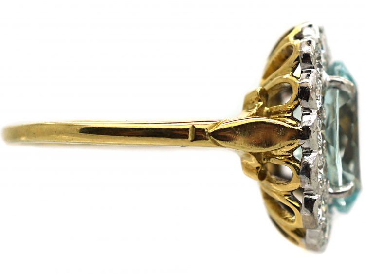 18ct Gold, Aquamarine & Diamond Cluster Ring