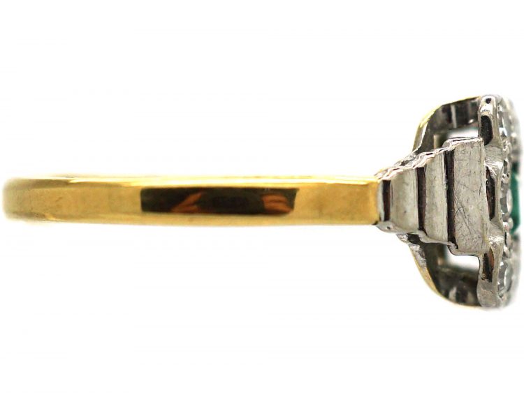 Art Deco 18ct & Platinum, Emerald & Diamond Square Shaped Ring