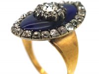 Georgian Gold, Blue Glass & Old Mine Cut Diamonds Bague au Firmament Ring