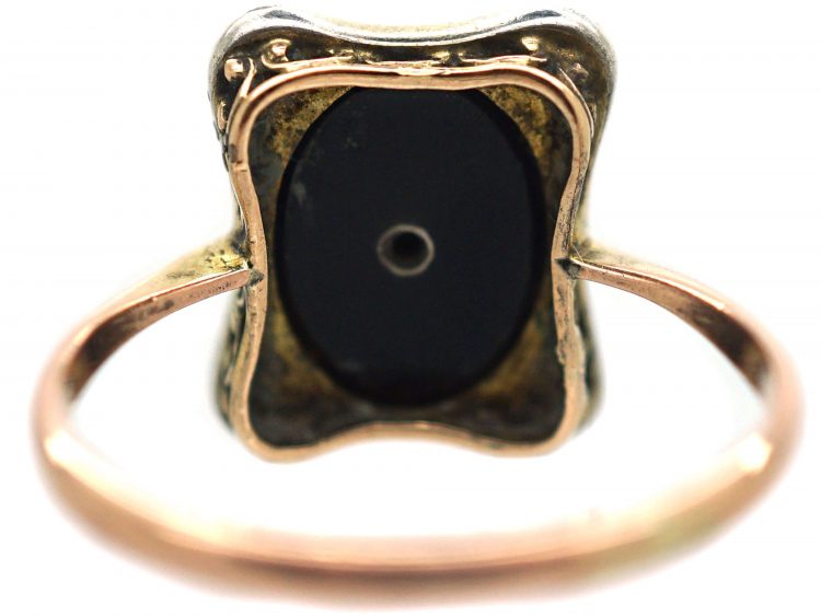 Art Deco 9ct Gold & Silver, Onyx & Paste Ring