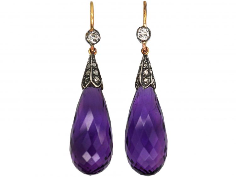 Edwardian Amethyst & Diamond Drop Earrings