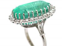 18ct White Gold Large Emerald & Diamond Cluster Ring
