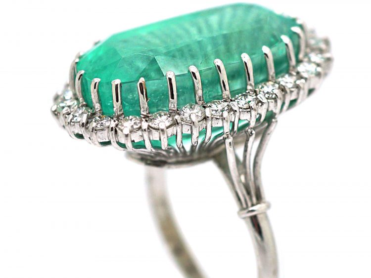 18ct White Gold Large Emerald & Diamond Cluster Ring