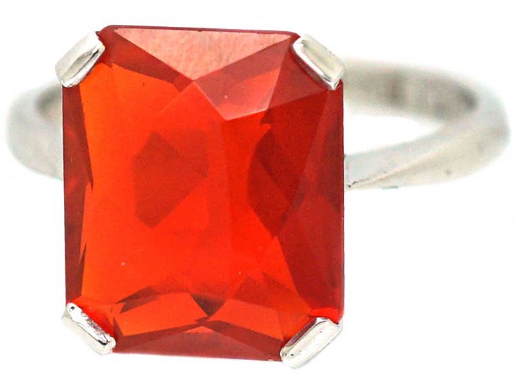 Art Deco 18ct White Gold & Fire Opal Ring