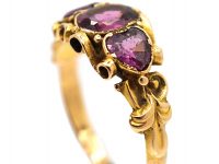 Victorian 15ct Gold Ring set with Two Heart Shaped Almandine Garnets