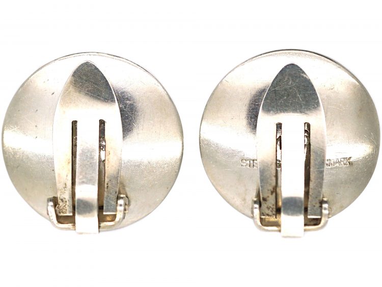1950s Silver Concave Disc Earrings by Georg Jensen