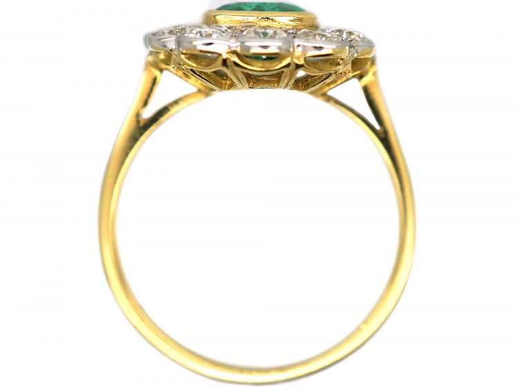 18ct Gold & Platinum, Emerald & Diamond Cluster Ring