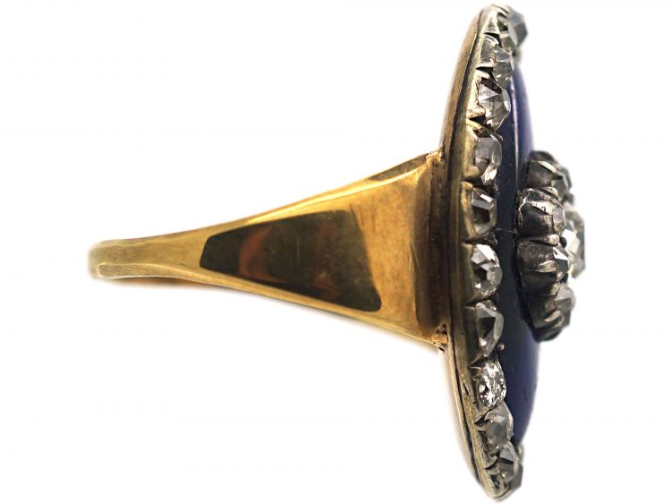 Georgian Gold, Blue Glass & Old Mine Cut Diamonds Bague au Firmament Ring