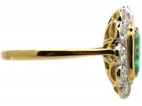 18ct Gold & Platinum, Emerald & Diamond Cluster Ring