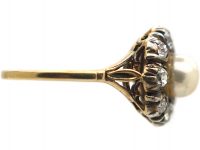 Edwardian 18ct Gold & Silver, Pearl & Diamond Cluster Ring