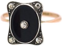Art Deco 9ct Gold & Silver, Onyx & Paste Ring