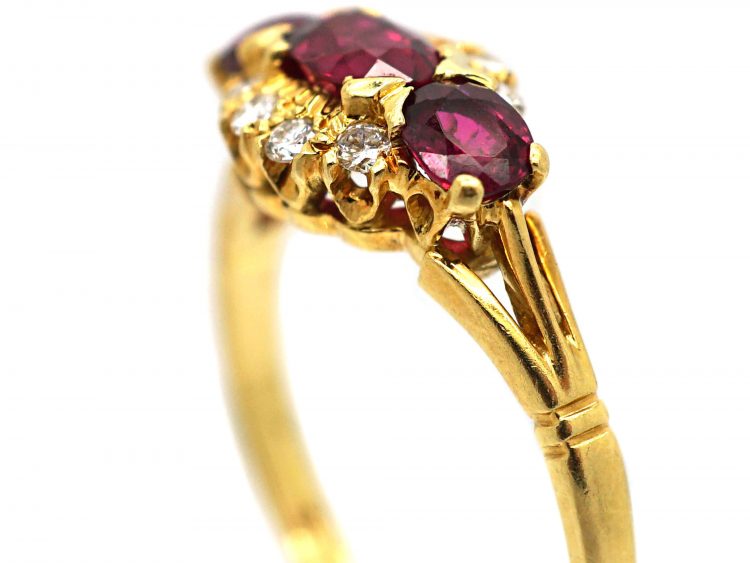 18ct Gold Three Stone Ruby & Diamond Ring by Mappin & Webb