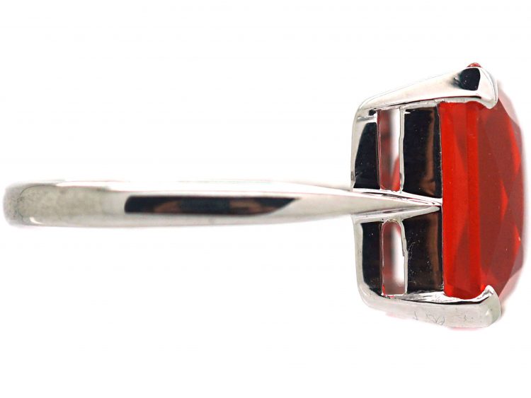Art Deco 18ct White Gold & Fire Opal Ring