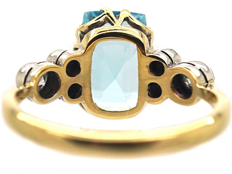 Edwardian 18ct Gold & Platinum, Aquamarine & Diamond Ring