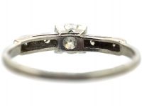 Art Deco Platinum & Diamond Solitaire Ring with Geometric Diamond Set Shoulders
