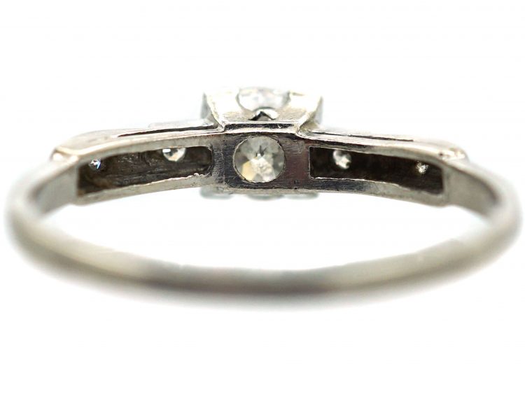 Art Deco Platinum & Diamond Solitaire Ring with Geometric Diamond Set Shoulders