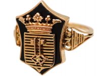 19th Century 18ct Gold & Onyx Ring with Coronet & Two Keys