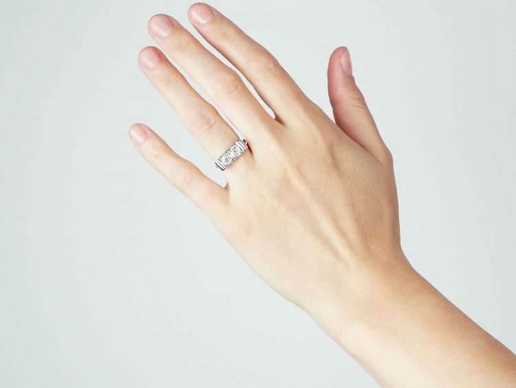 Art Deco 18ct White Gold, Two Stone Diamond Ring