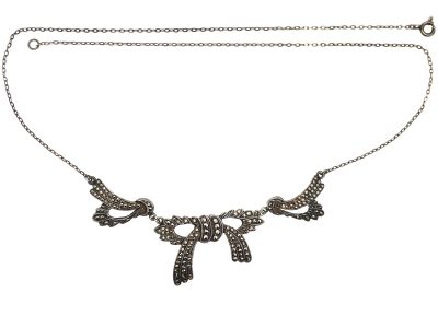 Art Deco Silver & Marcasite Bow Necklace
