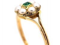 Victorian 18ct Gold Flower Cluster Ring set with an Emerald & Natural Split Pearls