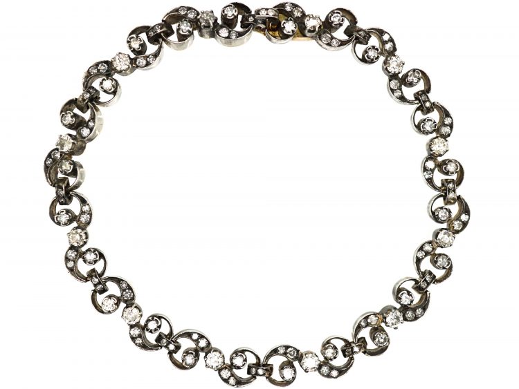 19th Century French 18ct Gold & Silver, Diamond Bracelet