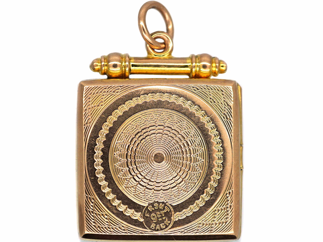 Edwardian 9ct Gold Back & Front Square Locket with Engine Turned Detail ...