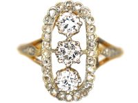 Art Deco 18ct Gold & Platinum, Oval Diamond & Rose Diamond Cluster Ring