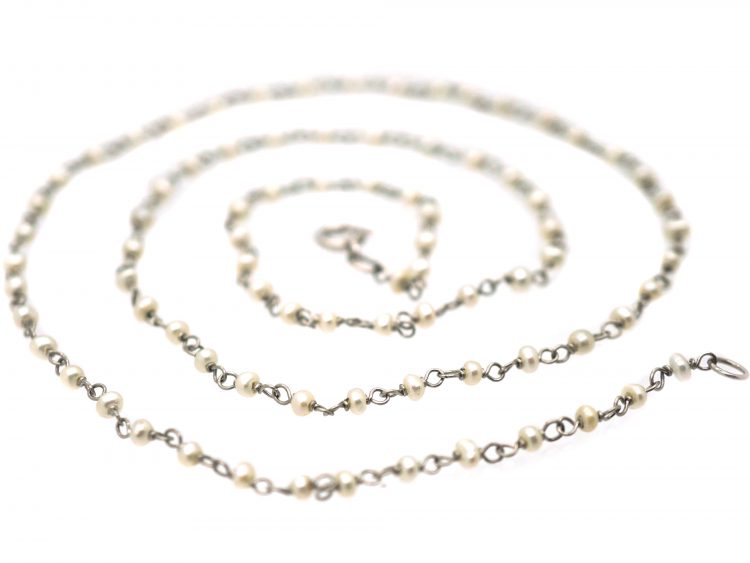 Edwardian Platinum & Natural Pearls Chain