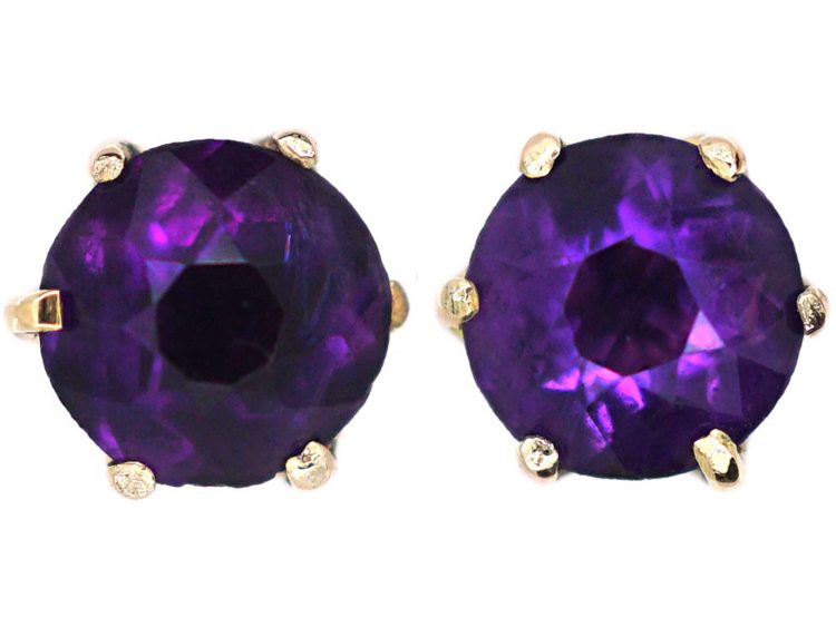 Edwardian 9ct Gold & Amethyst Stud Earrings