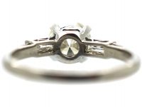 Art Deco Platinum, Diamond Solitaire Ring with Baguette Diamond Shoulders
