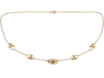 French Belle Epoque 18ct Gold Necklace with Four Leaf Clovers