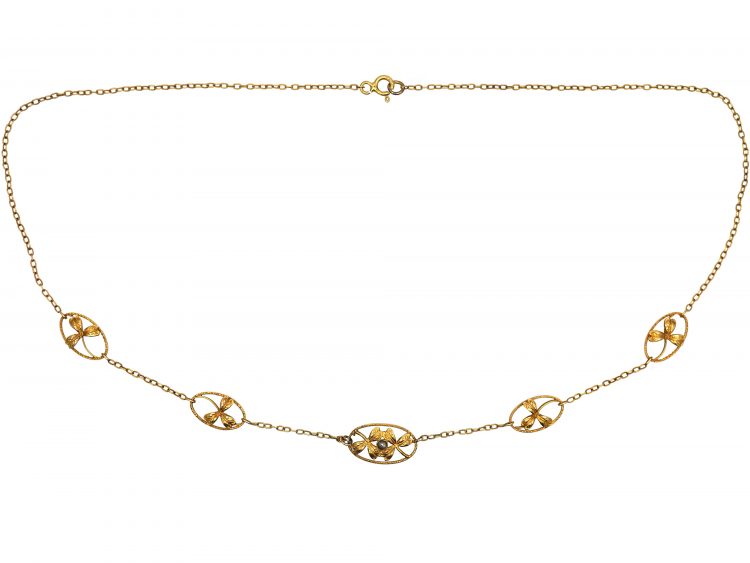 French Belle Epoque 18ct Gold Necklace with Four Leaf Clovers