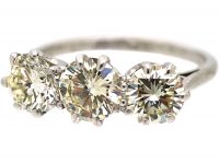 Art Deco 18ct White Gold & Platinum, Large Three Stone Diamond Ring