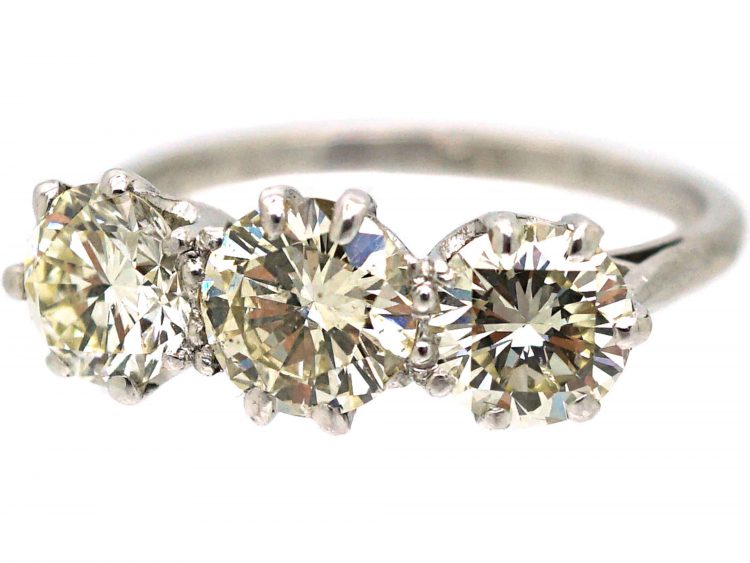 Art Deco 18ct White Gold & Platinum, Large Three Stone Diamond Ring