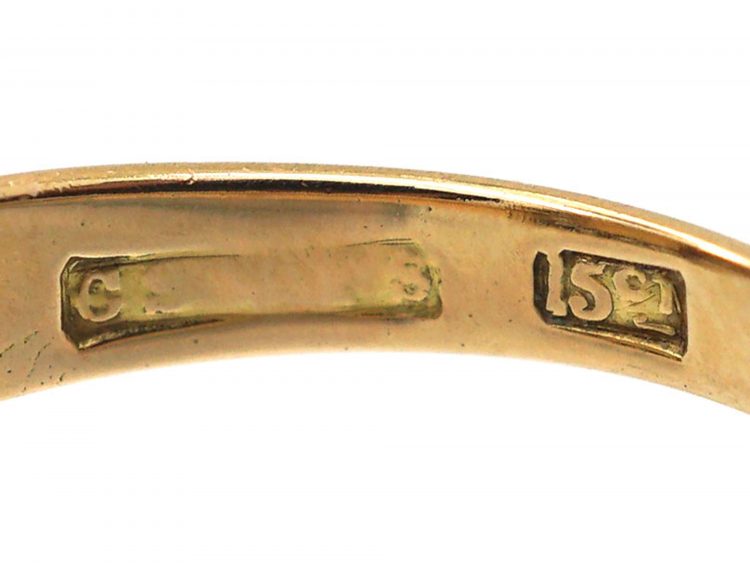 Victorian 15ct Gold, Emerald & Diamond Rectangular Cluster Ring