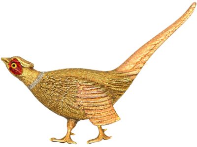 Edwardian 15ct Three Colour Gold Pheasant Brooch with Enamel Head