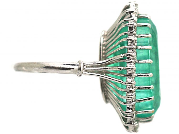18ct White Gold Large Emerald & Diamond Cluster Ring