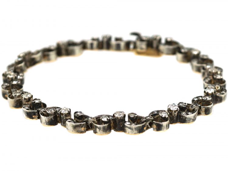 19th Century French 18ct Gold & Silver, Diamond Bracelet