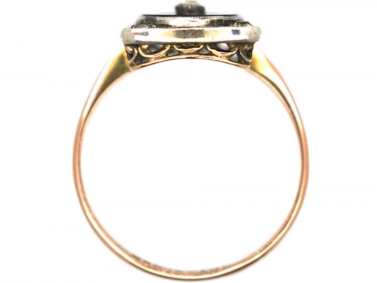Art Deco 9ct Gold & Silver, Onyx & Paste Ring