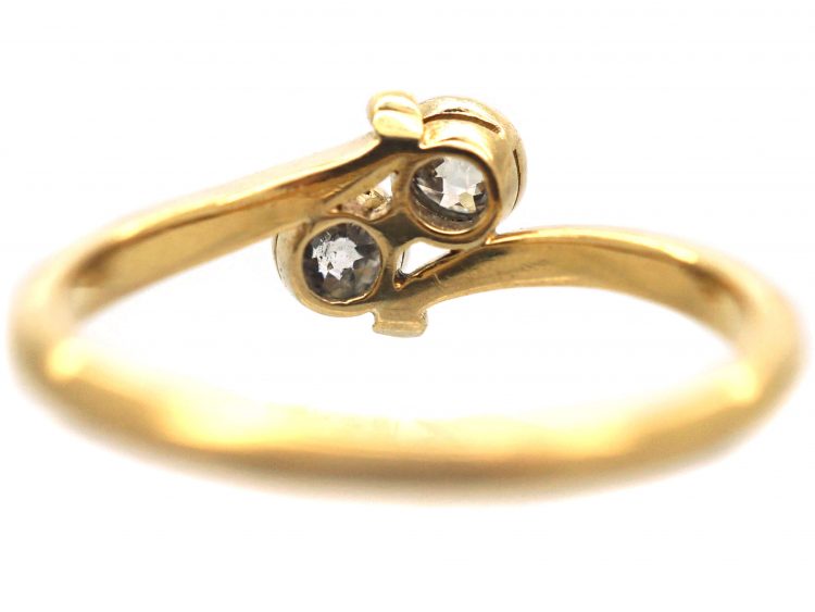 Edwardian 18ct Gold Two Stone Diamond Crossover Ring