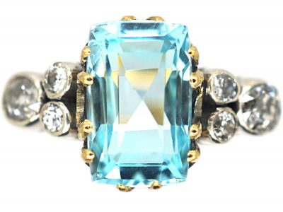 Edwardian 18ct Gold & Platinum, Aquamarine & Diamond Ring