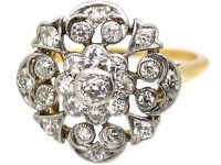 Edwardian 18ct Gold & Platinum, Diamond Openwork Cluster Ring