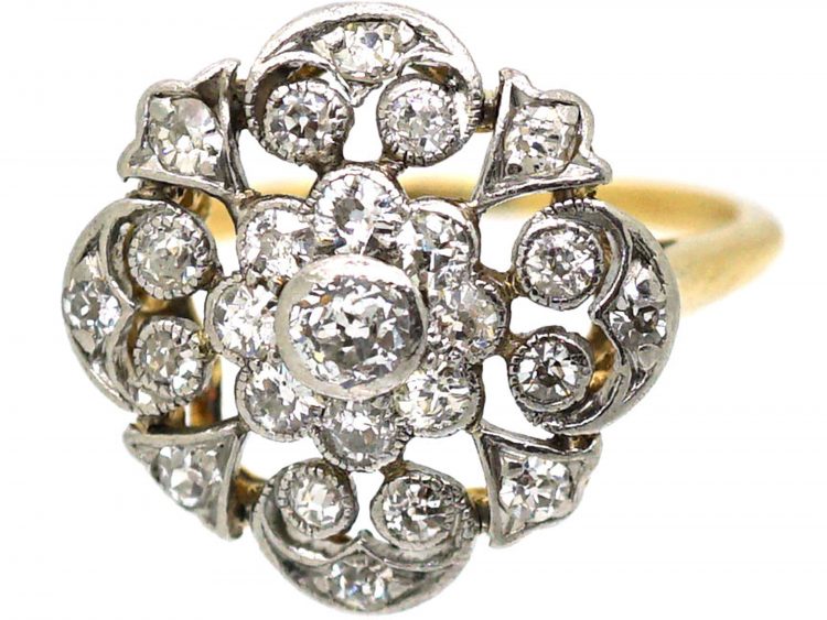 Edwardian 18ct Gold & Platinum, Diamond Openwork Cluster Ring