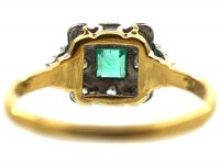 Art Deco 18ct & Platinum, Emerald & Diamond Square Shaped Ring