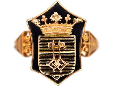 19th Century 18ct Gold & Onyx Ring with Coronet & Two Keys
