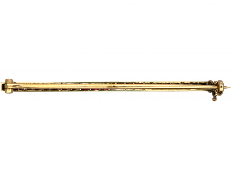 Art Deco 14ct Gold & Platinum Ruby & Diamond Bar Brooch