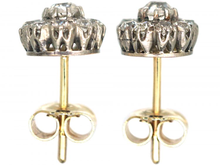 Edwardian 18ct Gold & Platinum, Diamond Daisy Cluster Earrings