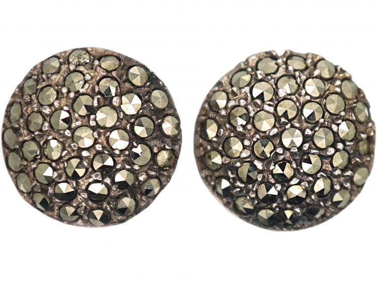 Art Deco Silver & Marcasite Round Earrings